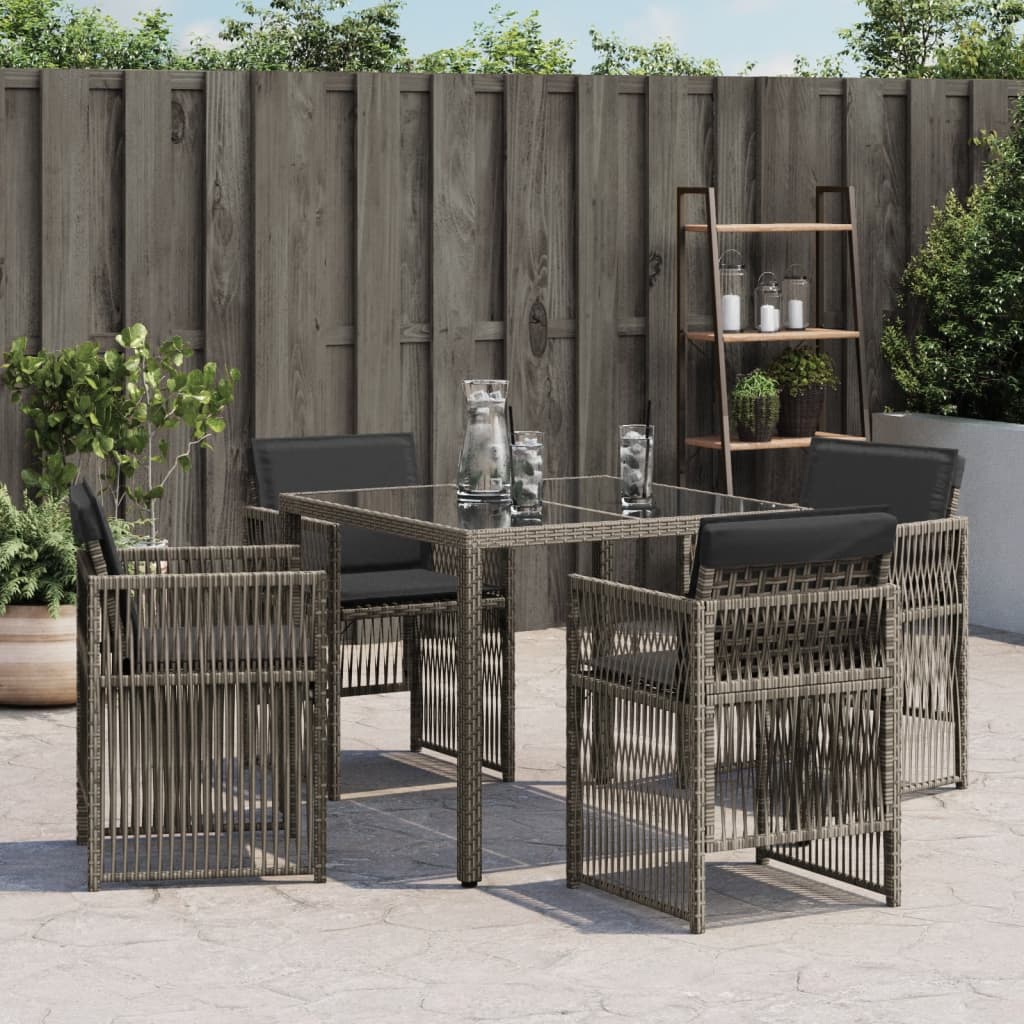 Tuinstoelen 4 st met kussens poly rattan grijs