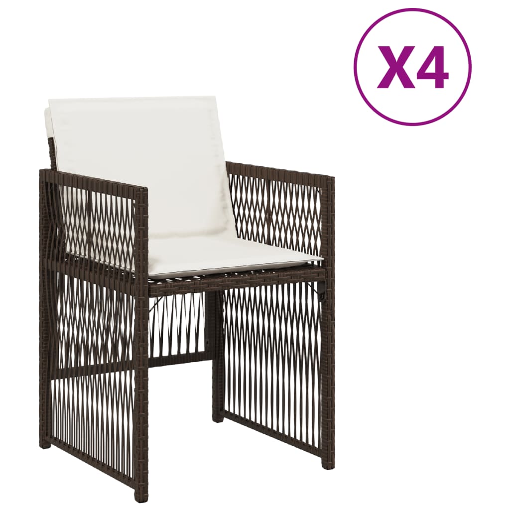 Tuinstoelen 4 st met kussens poly rattan bruin