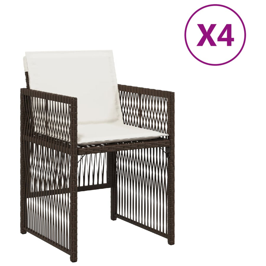 Tuinstoelen 4 st met kussens poly rattan bruin