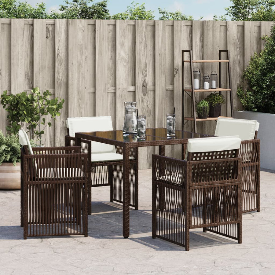 Tuinstoelen 4 st met kussens poly rattan bruin