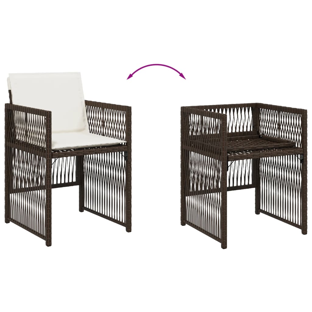 Tuinstoelen 4 st met kussens poly rattan bruin