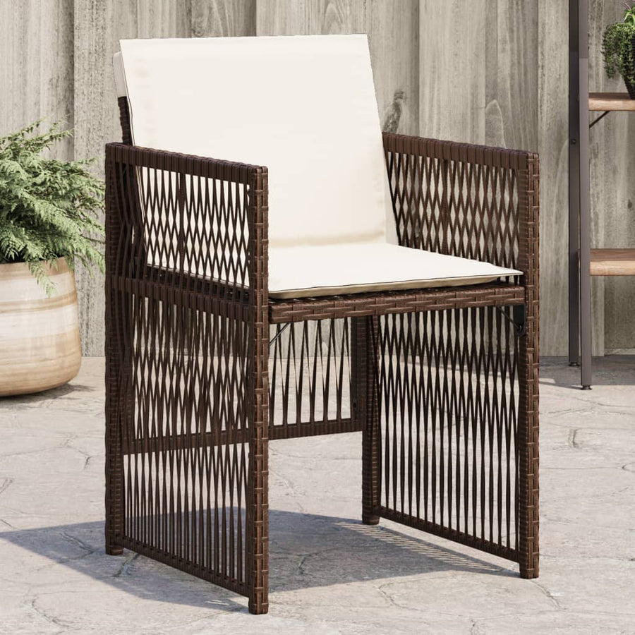 Tuinstoelen 4 st met kussens poly rattan bruin