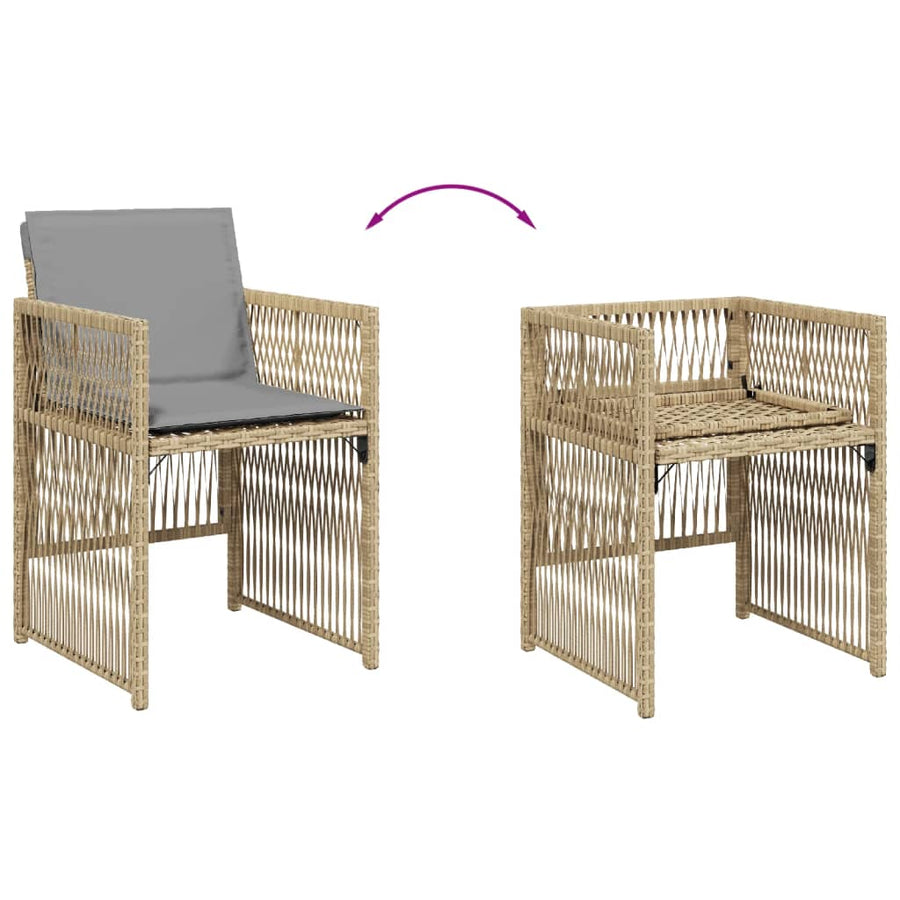 Tuinstoelen 4 st met kussens poly rattan gemengd beige