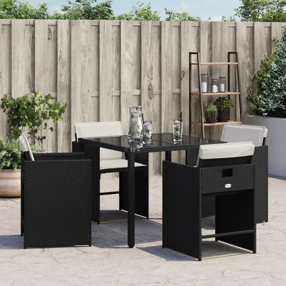 Tuinstoelen 4 st met kussens poly rattan zwart