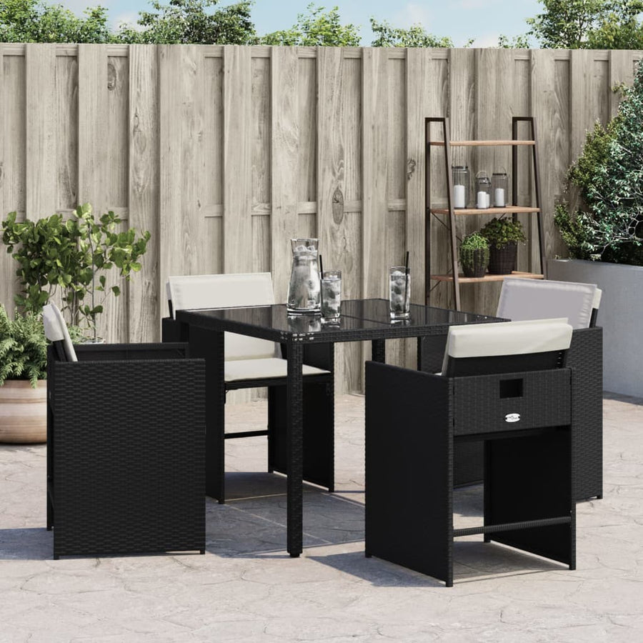 Tuinstoelen 4 st met kussens poly rattan zwart