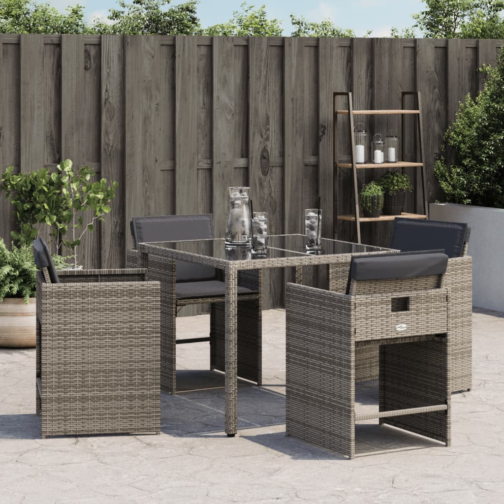 Tuinstoelen 4 st met kussens poly rattan grijs