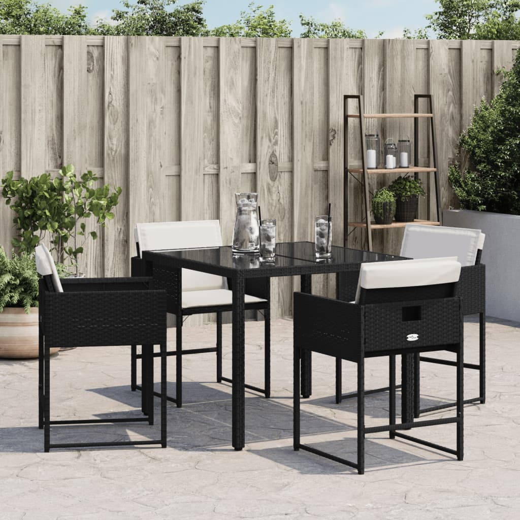 Tuinstoelen 4 st met kussens poly rattan zwart