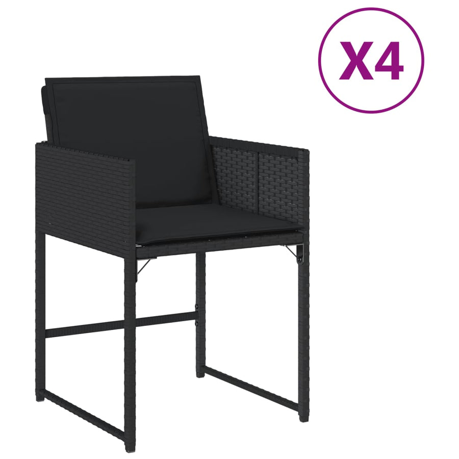 Tuinstoelen 4 st met kussens poly rattan zwart