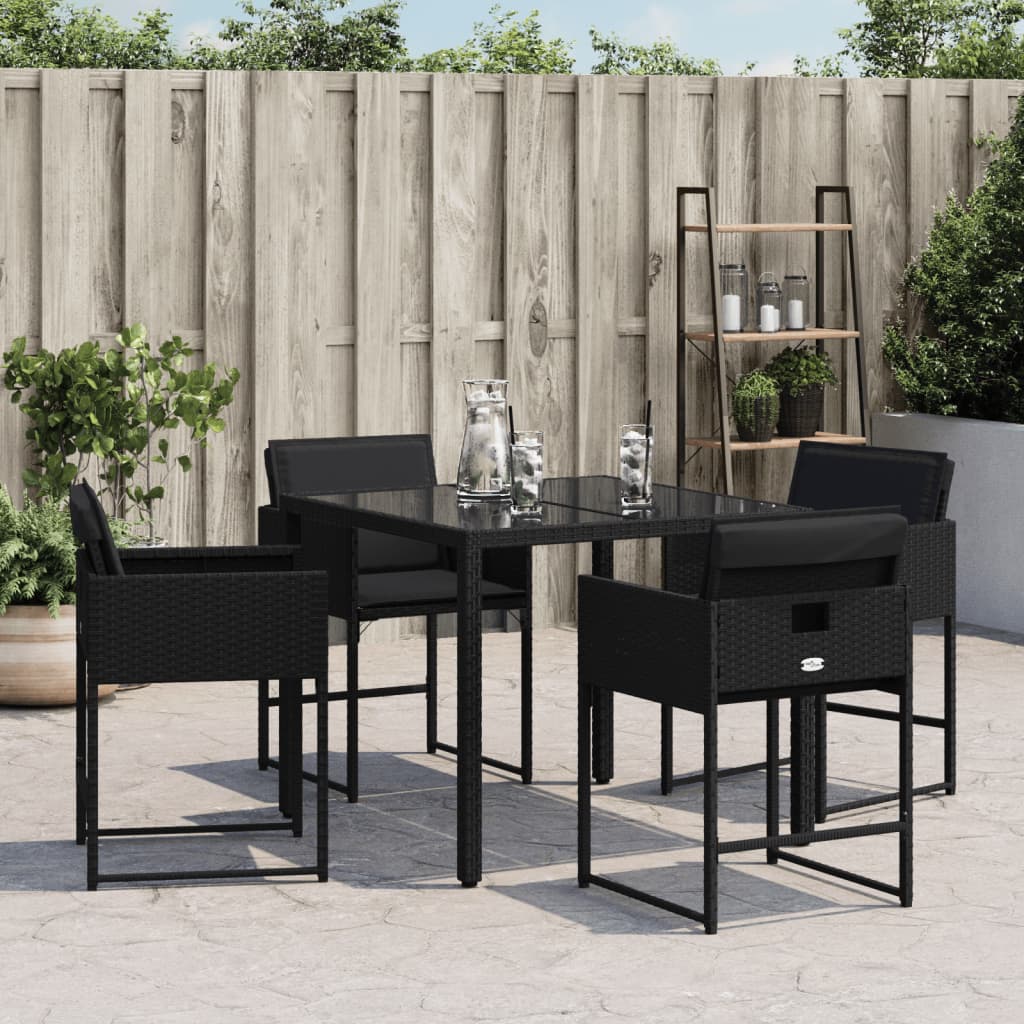 Tuinstoelen 4 st met kussens poly rattan zwart