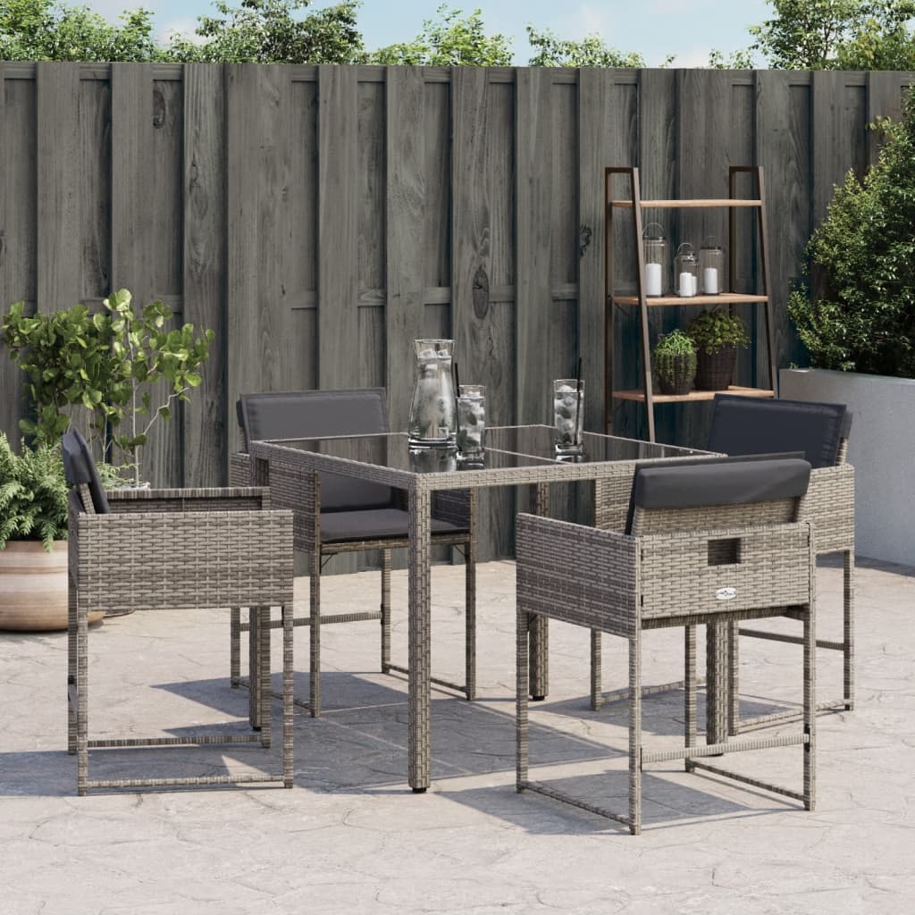Tuinstoelen 4 st met kussens poly rattan grijs