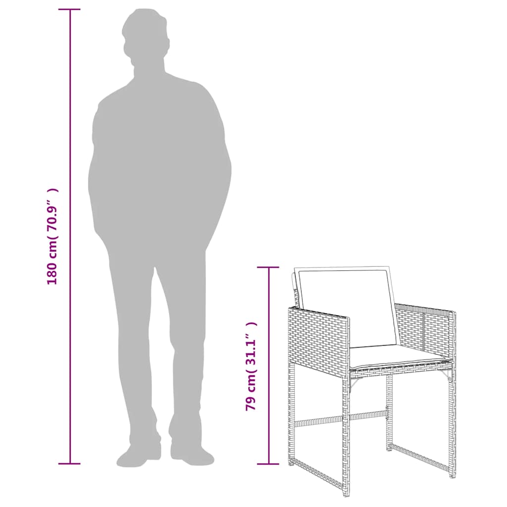 Tuinstoelen 4 st met kussens poly rattan grijs