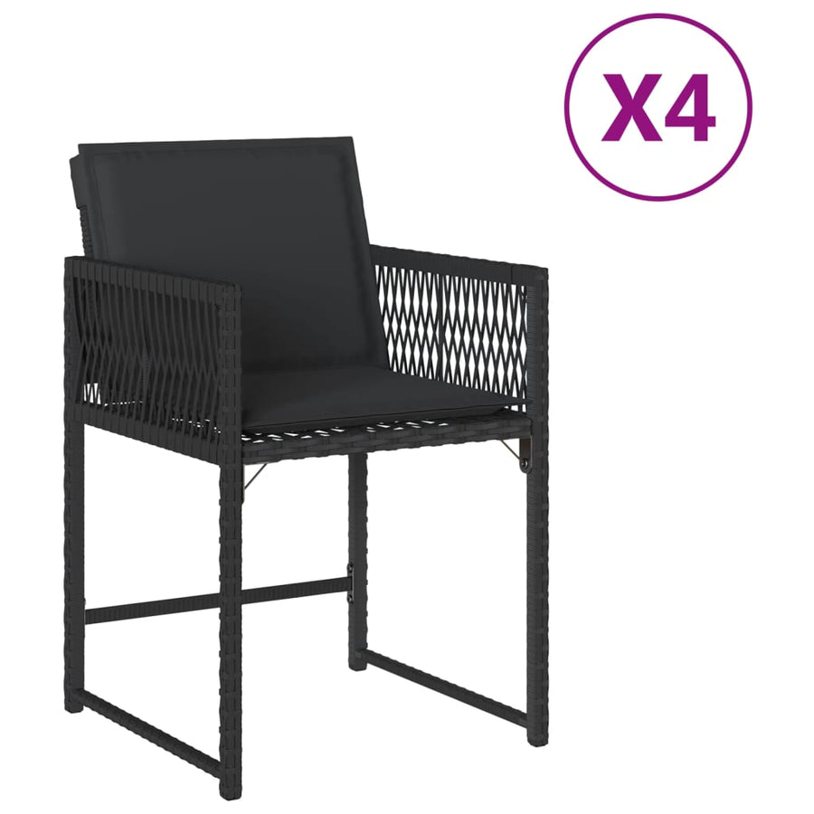 Tuinstoelen 4 st met kussens poly rattan zwart