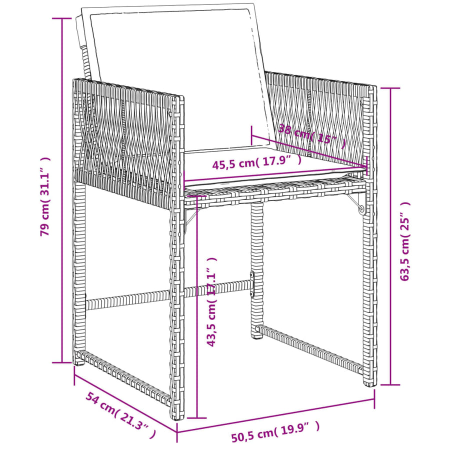 Tuinstoelen 4 st met kussens poly rattan zwart
