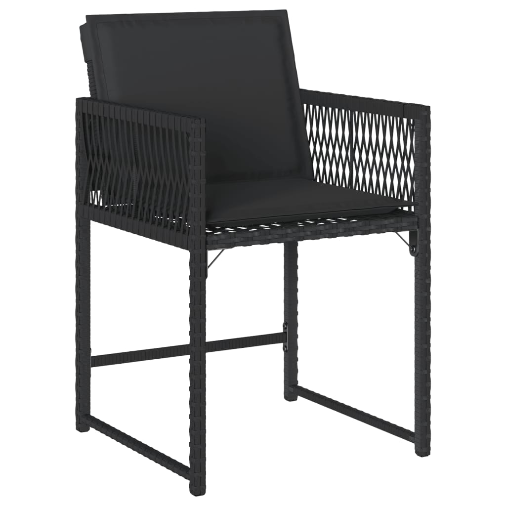 Tuinstoelen 4 st met kussens poly rattan zwart