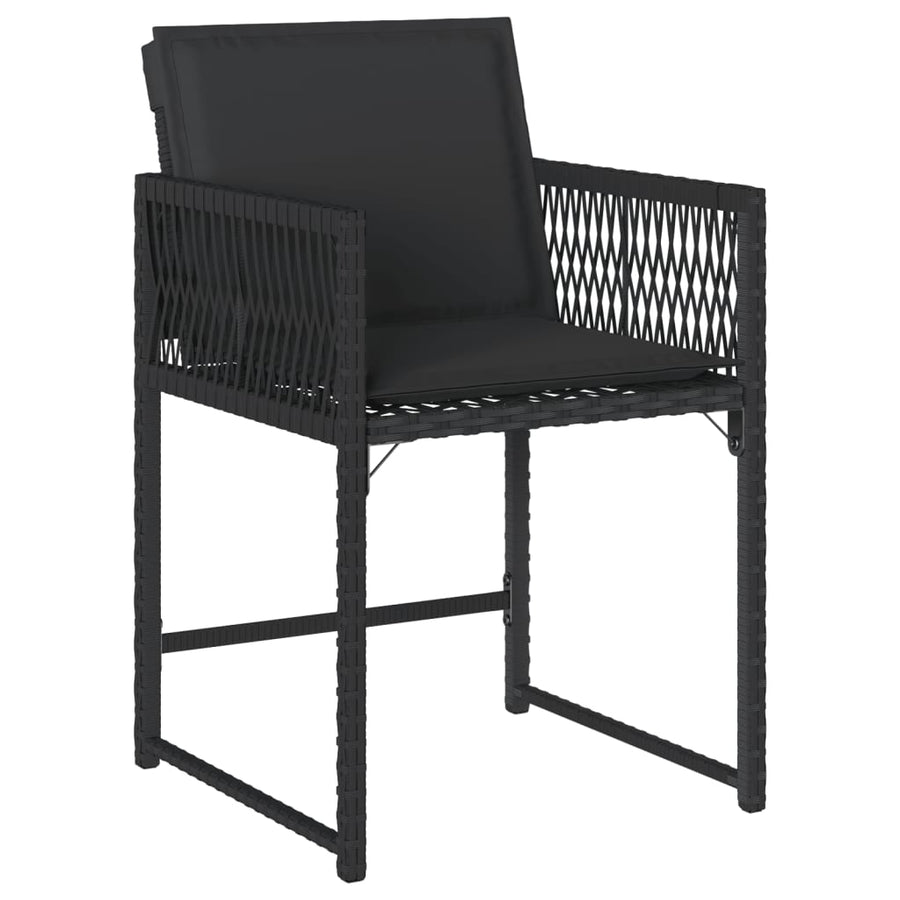 Tuinstoelen 4 st met kussens poly rattan zwart