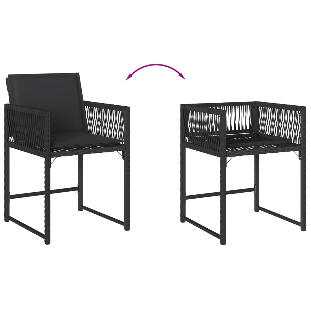 Tuinstoelen 4 st met kussens poly rattan zwart