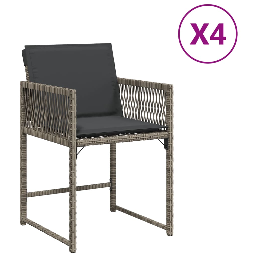 Tuinstoelen 4 st met kussens poly rattan grijs