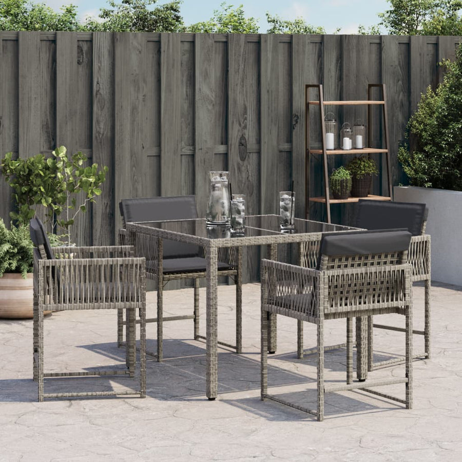 Tuinstoelen 4 st met kussens poly rattan grijs