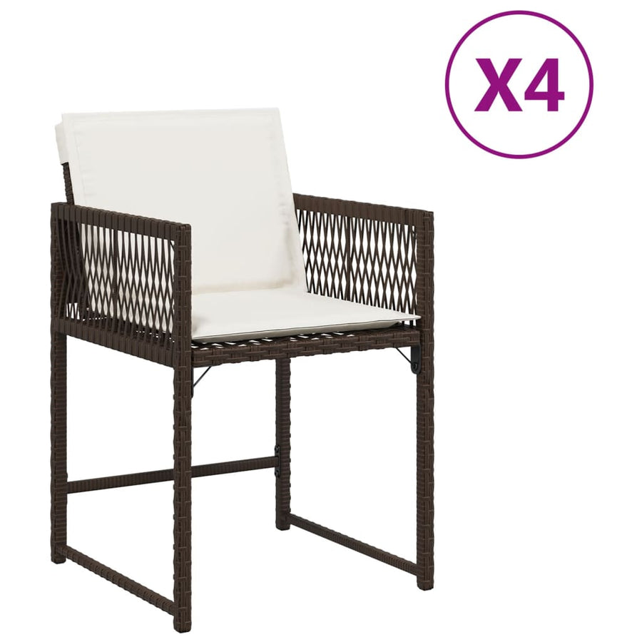 Tuinstoelen 4 st met kussens poly rattan bruin