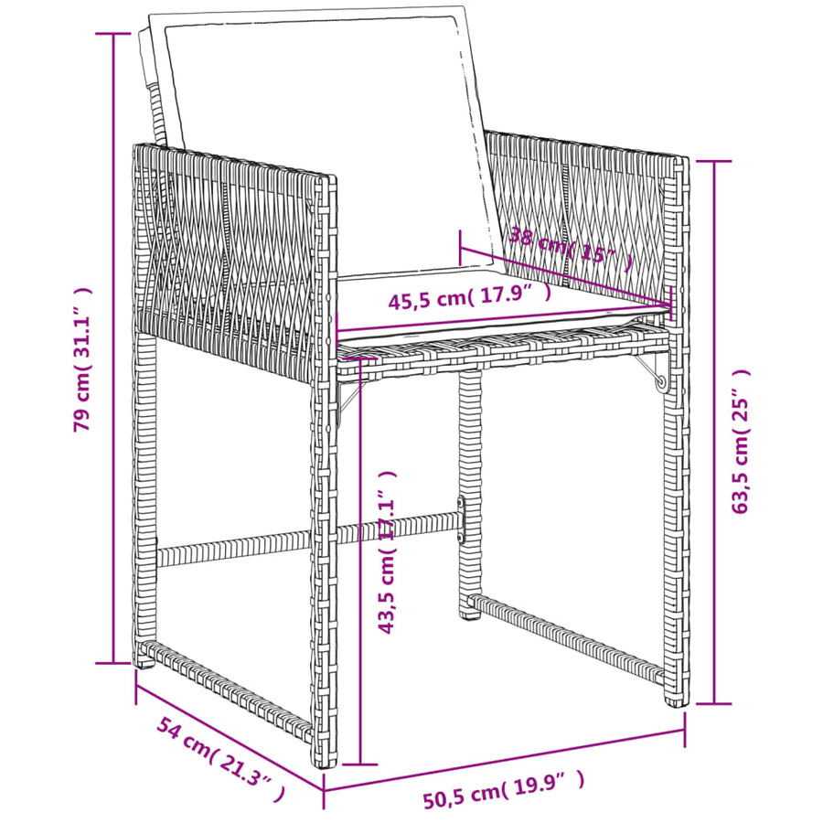 Tuinstoelen 4 st met kussens poly rattan bruin