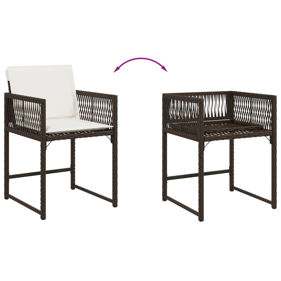 Tuinstoelen 4 st met kussens poly rattan bruin