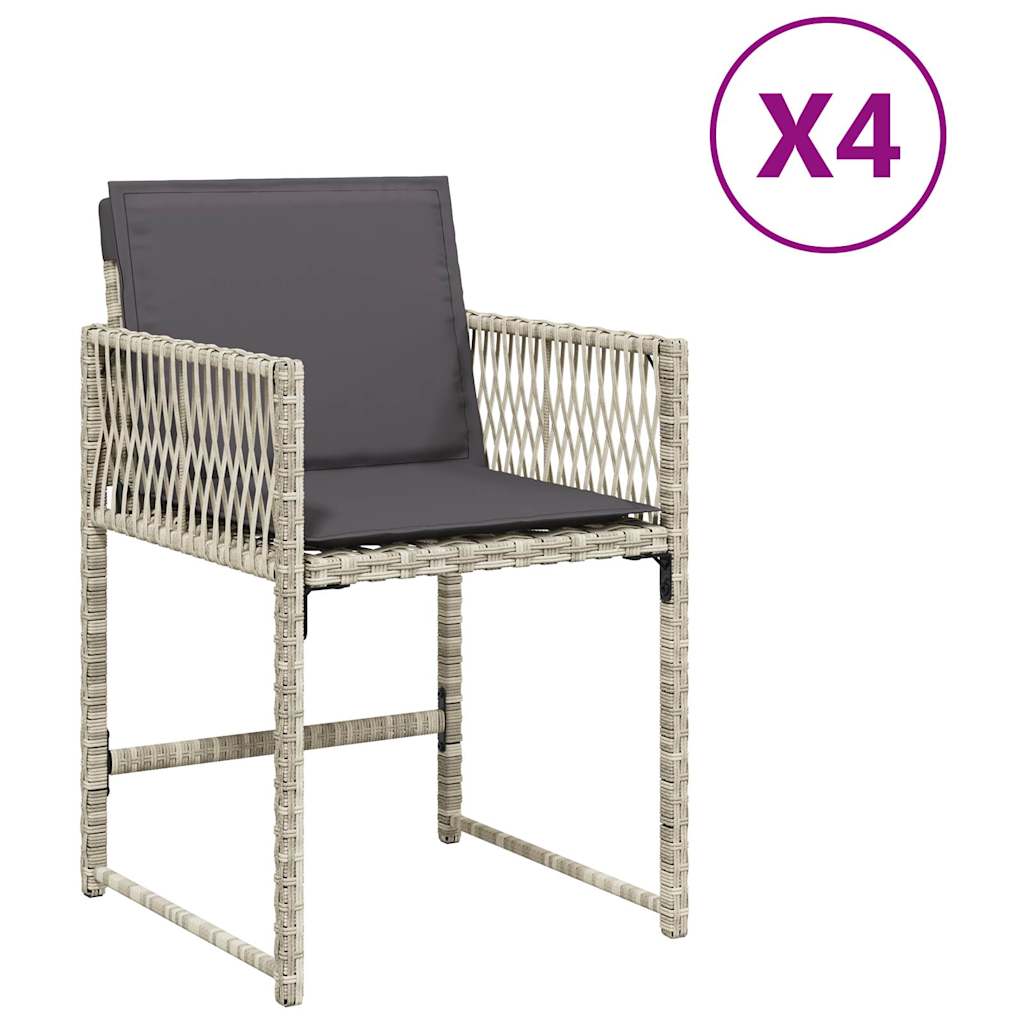 Tuinstoelen 4 st met kussens poly rattan lichtgrijs