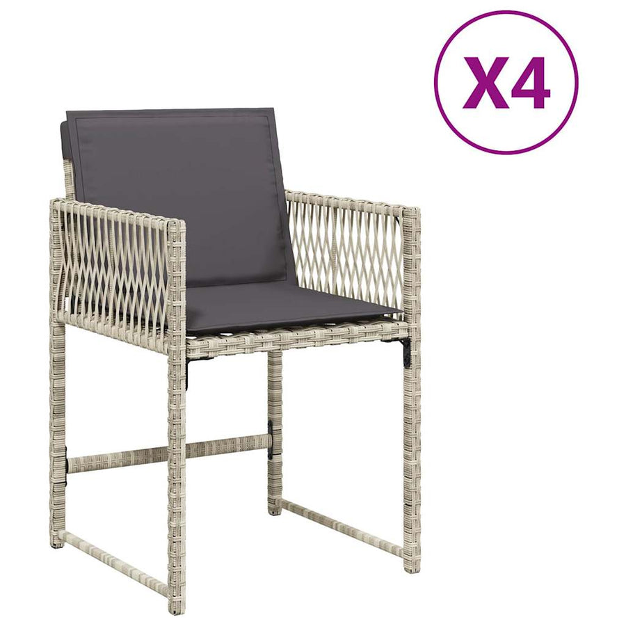 Tuinstoelen 4 st met kussens poly rattan lichtgrijs