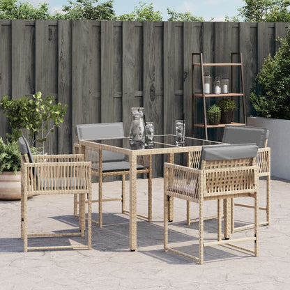 Tuinstoelen 4 st met kussens poly rattan gemengd beige