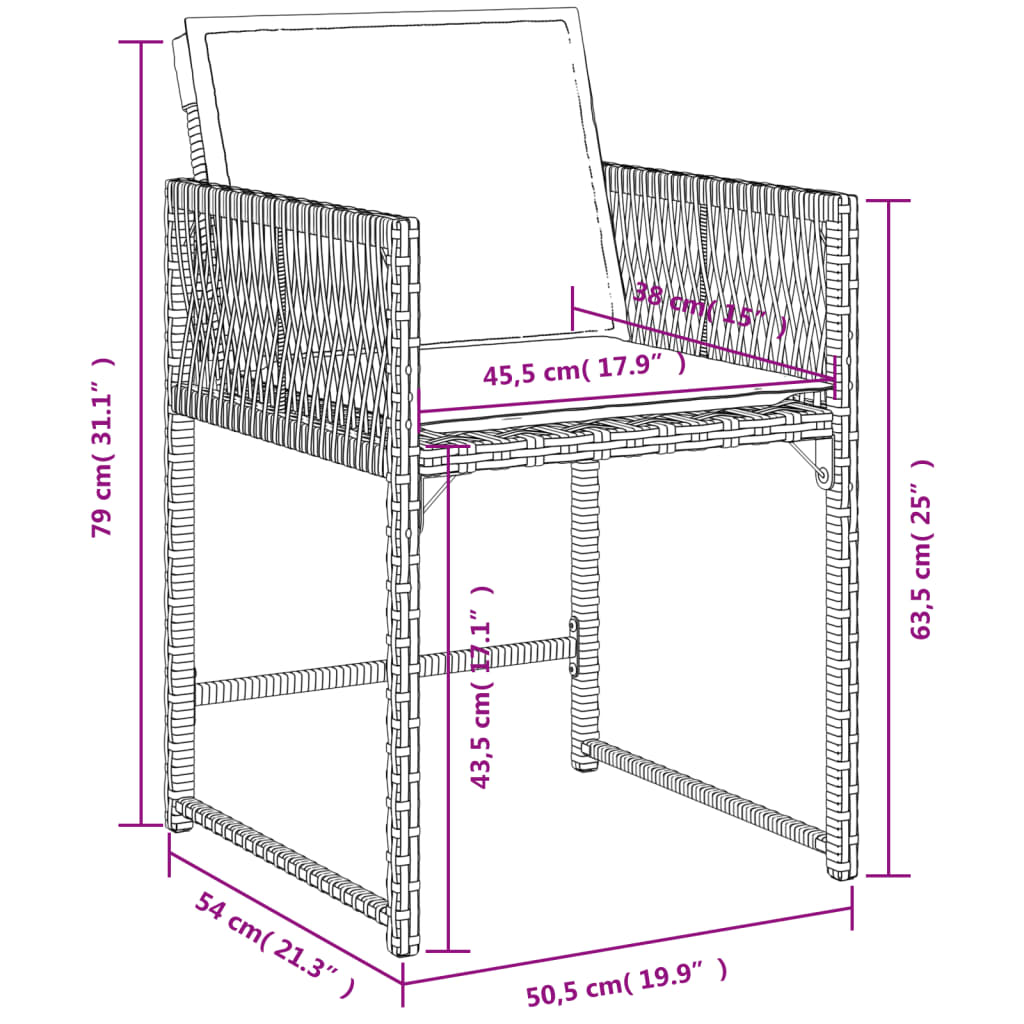 Tuinstoelen 4 st met kussens poly rattan gemengd beige
