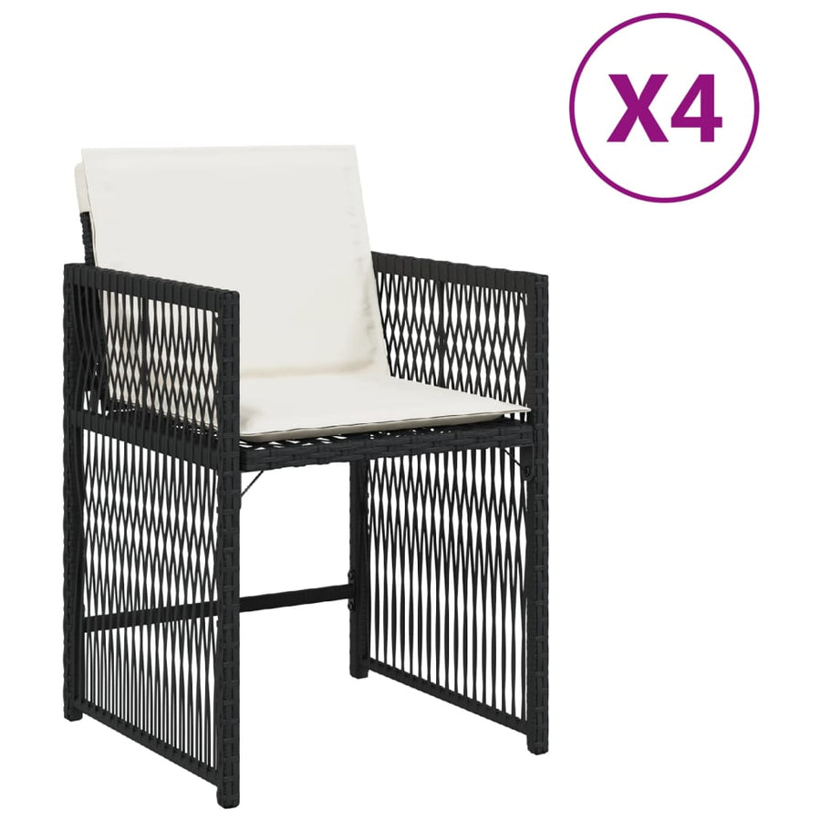 Tuinstoelen 4 st met kussens poly rattan zwart