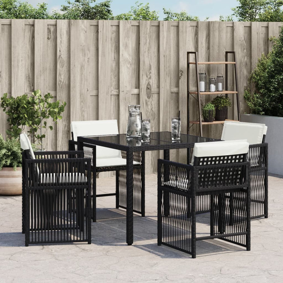 Tuinstoelen 4 st met kussens poly rattan zwart