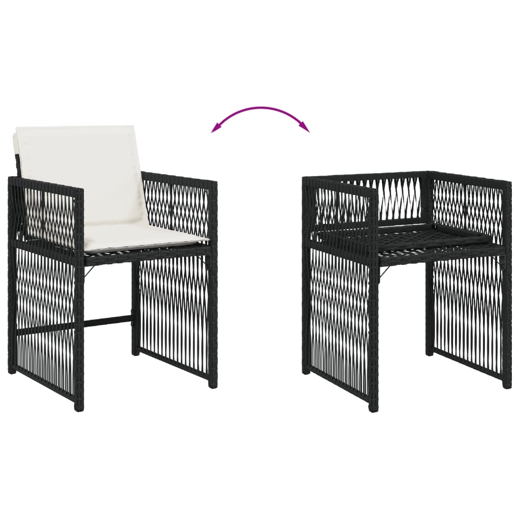 Tuinstoelen 4 st met kussens poly rattan zwart