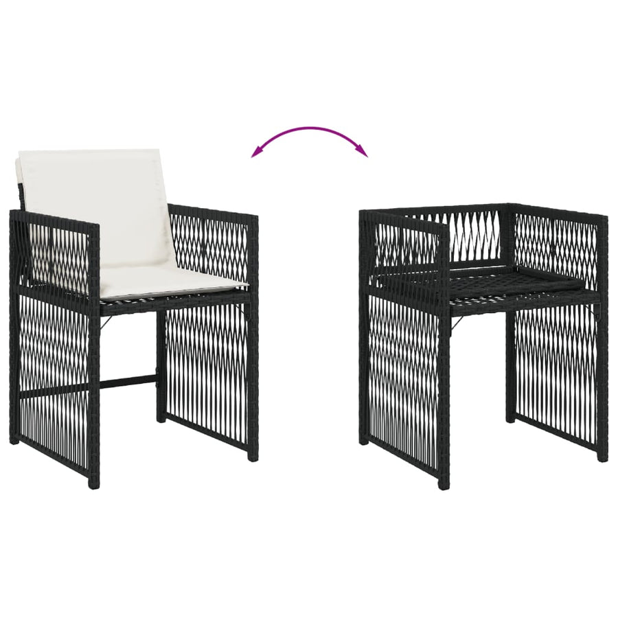 Tuinstoelen 4 st met kussens poly rattan zwart