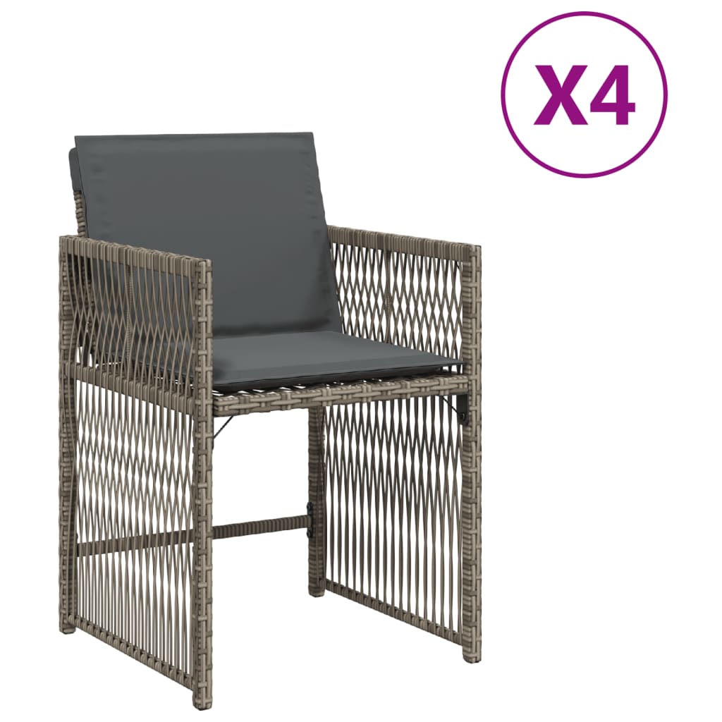 Tuinstoelen 4 st met kussens poly rattan grijs