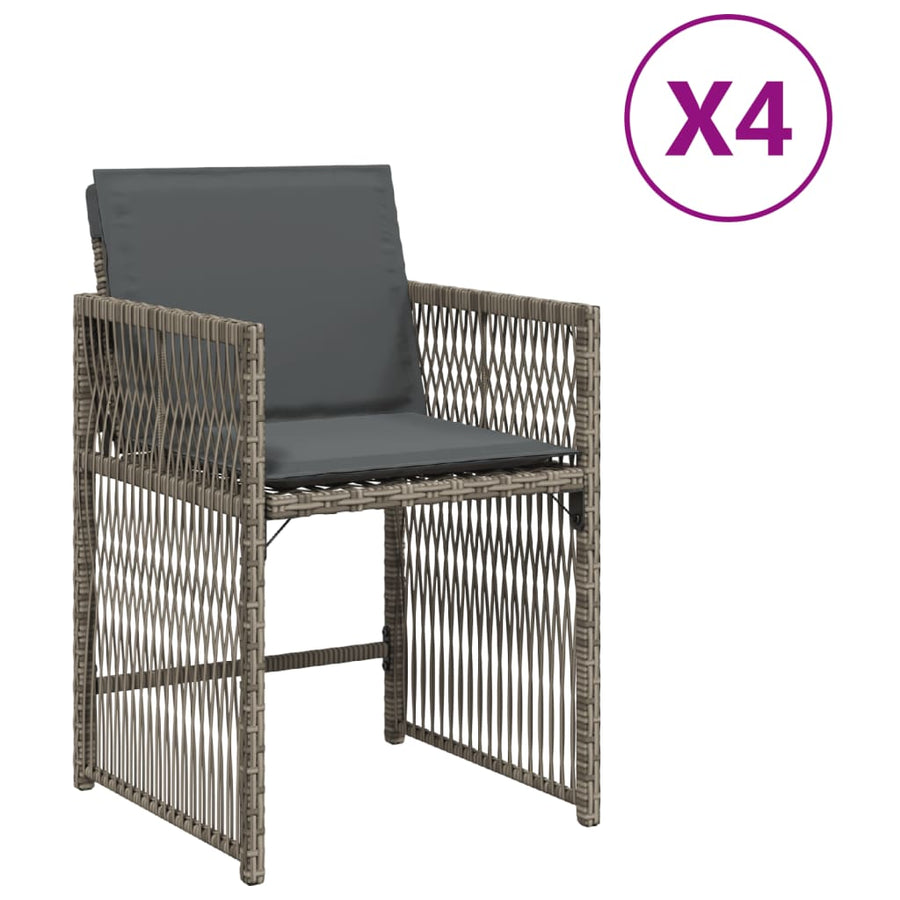 Tuinstoelen 4 st met kussens poly rattan grijs