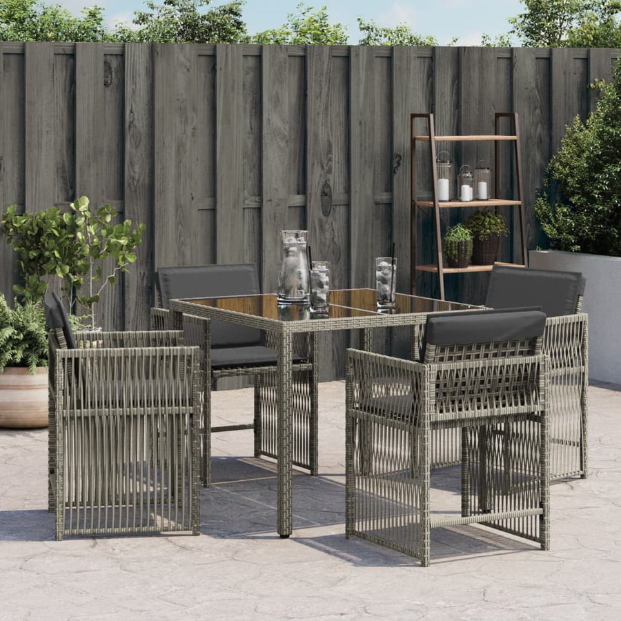 Tuinstoelen 4 st met kussens poly rattan grijs