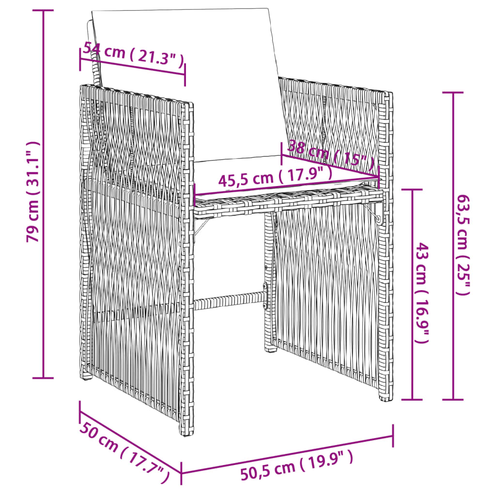 Tuinstoelen 4 st met kussens poly rattan grijs