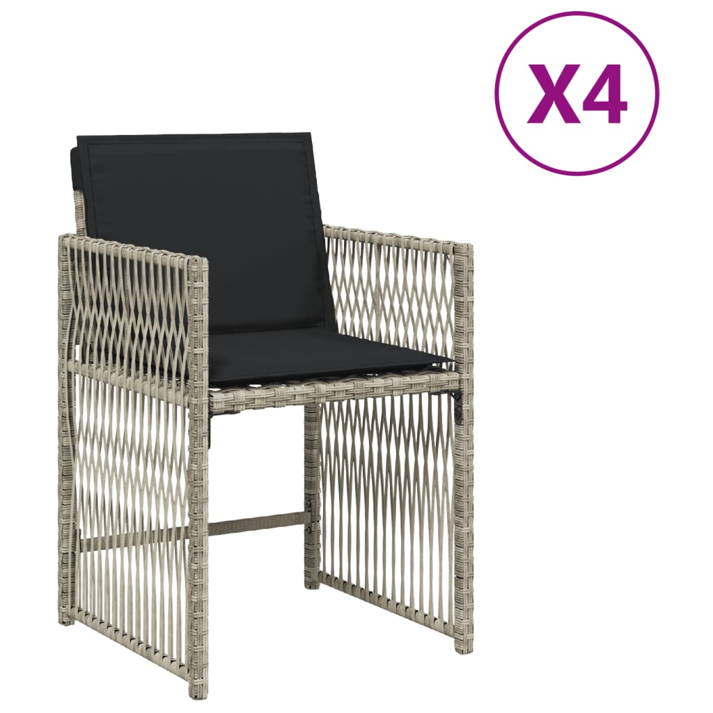 Tuinstoelen 4 st met kussens poly rattan lichtgrijs