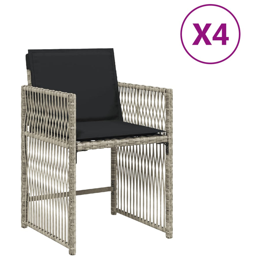 Tuinstoelen 4 st met kussens poly rattan lichtgrijs