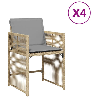 Tuinstoelen 4 st met kussens poly rattan gemengd beige
