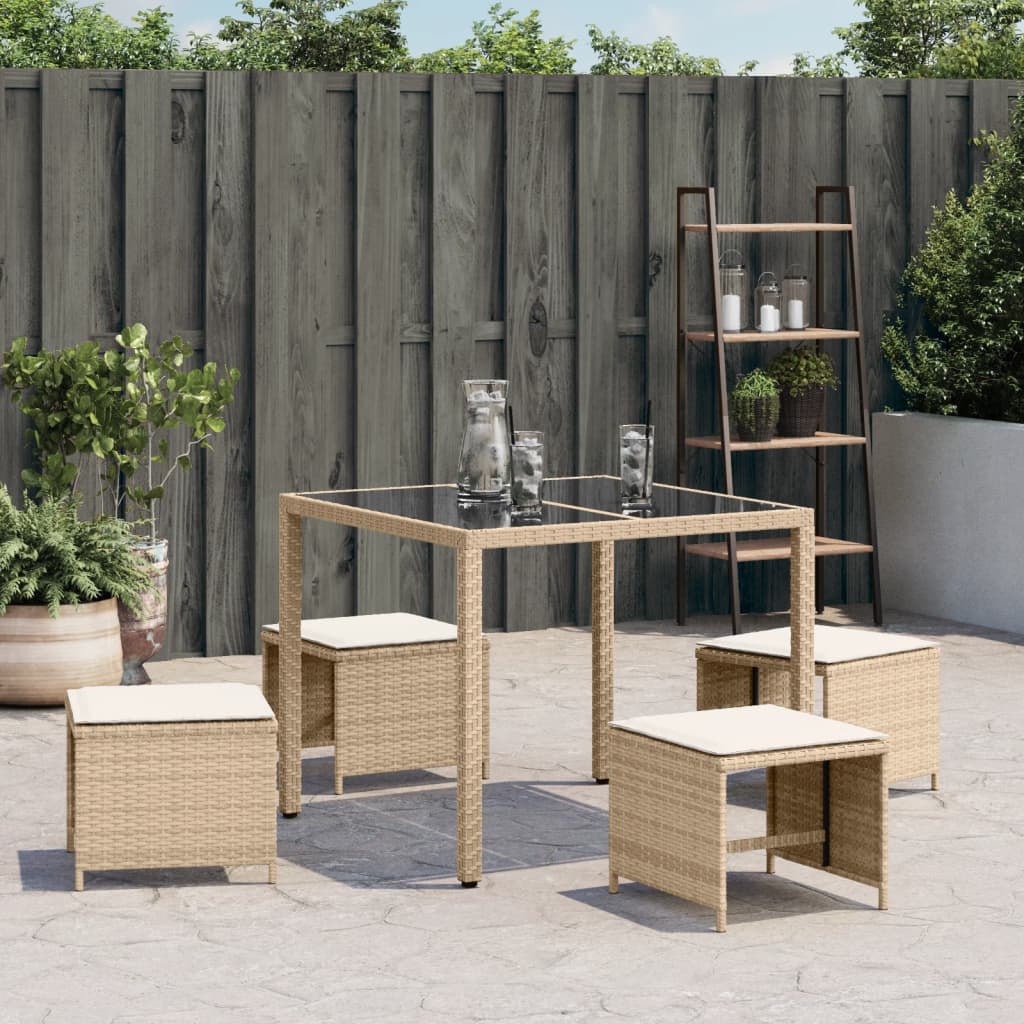 Tuinkrukken Met Kussens 1X1X36 Cm Poly Rattan Beige beige and cream
