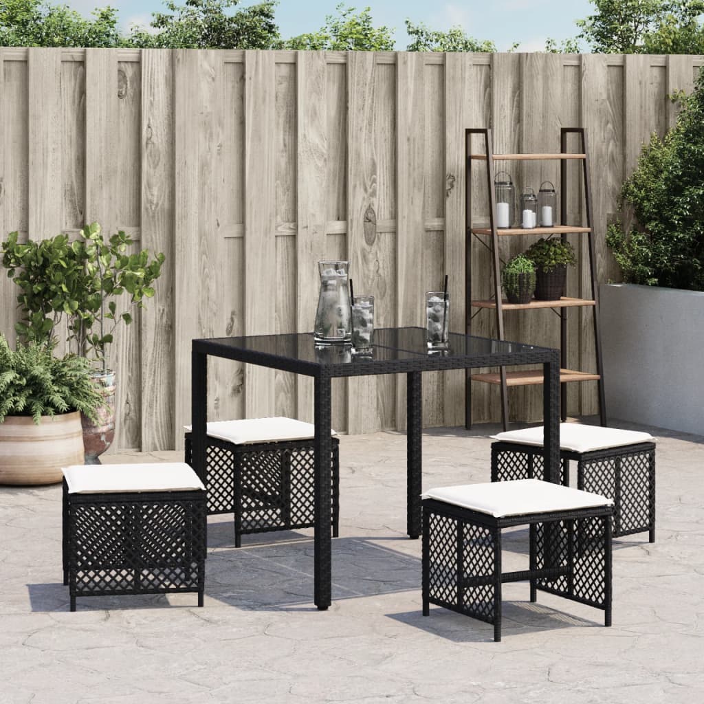 Tuinkrukken 4 st met kussens 41x41x36 cm poly rattan zwart