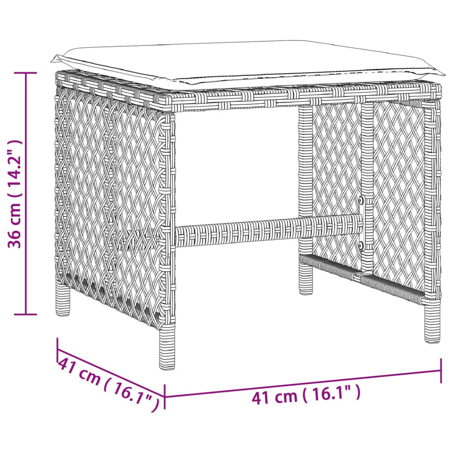 Tuinkrukken 4 st met kussens 41x41x36 cm poly rattan lichtgrijs