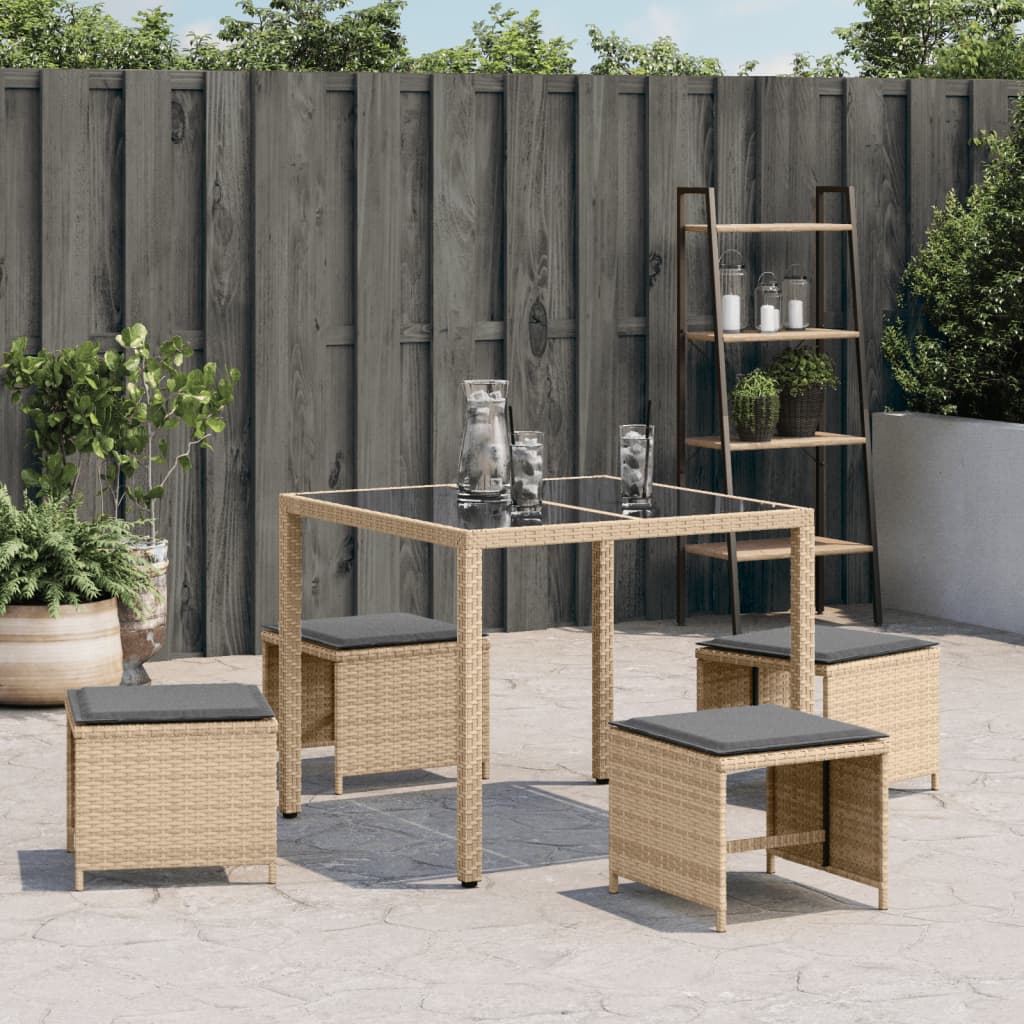 Tuinkrukken 4 st kussens 41x41x36 cm poly rattan gemengd beige