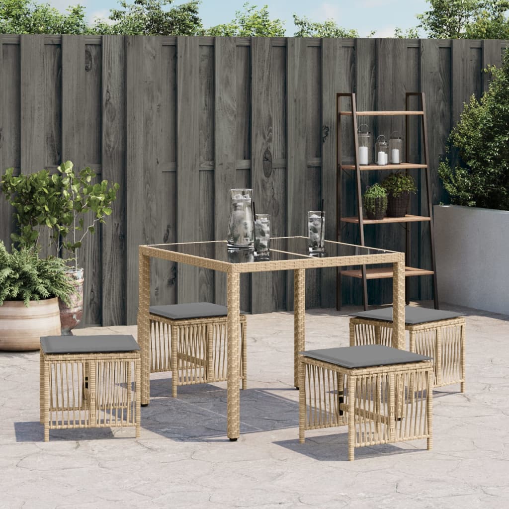 Tuinkrukken 4 st kussens 41x41x36 cm poly rattan gemengd beige
