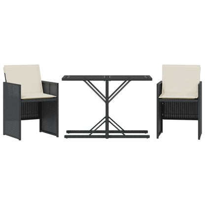 3-Delige Bistroset Met Kussens Poly Rattan Zwart