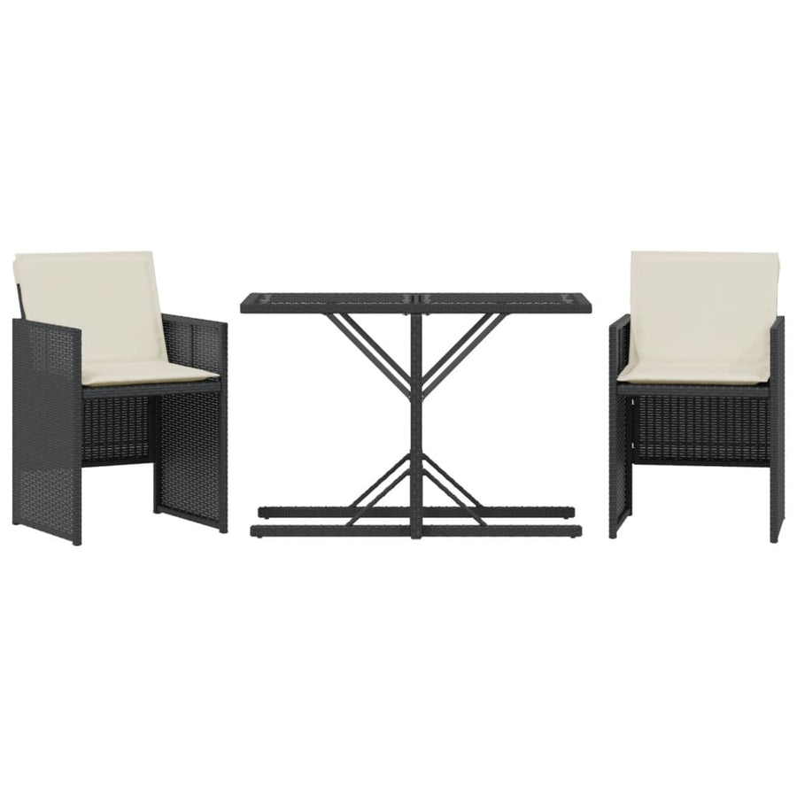 3-Delige Bistroset Met Kussens Poly Rattan Zwart
