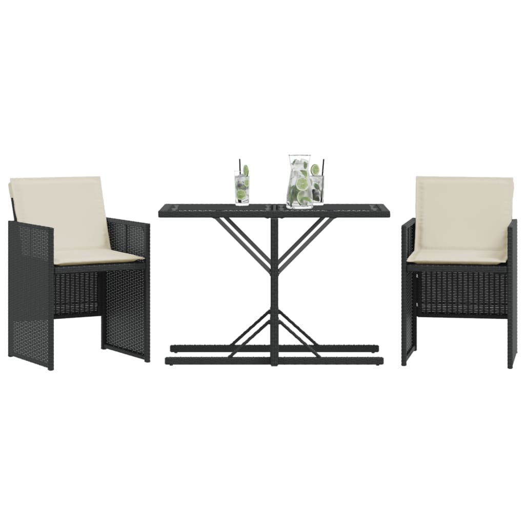 3-Delige Bistroset Met Kussens Poly Rattan Zwart