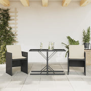 Bistroset poly rattan 3-delig zwart met kussens