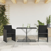 Bistroset 3-delig poly rattan zwart met kussens